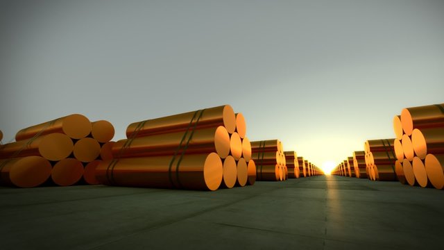 Loopable animation of cylindrical copper billets. Copper in its purest form.