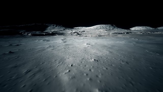 Walk through the Moon. Closeup surface animation. Lunar landing and exploring.