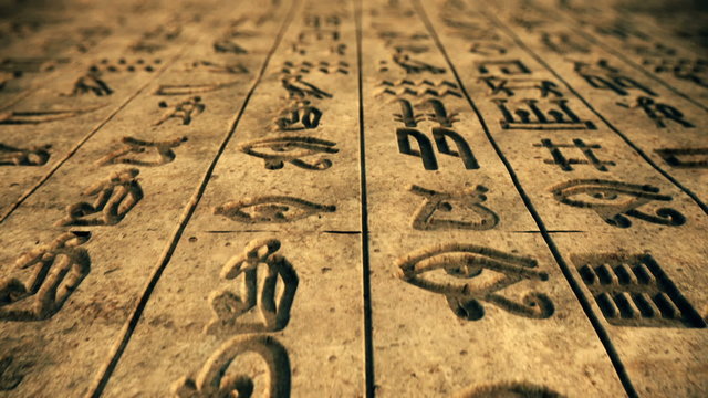 Endless animation focused on the ancient hieroglyphs. Closeup. Loopable. HD