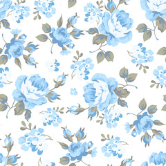 Floral pattern with blue roses