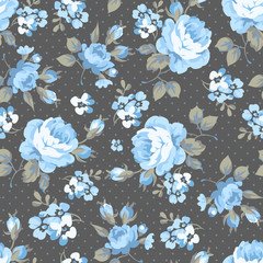 Floral pattern with blue roses