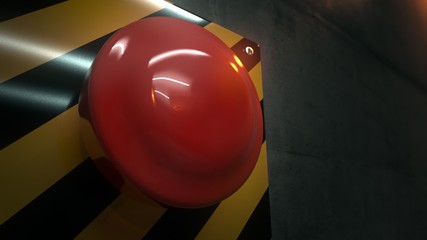 Close up of a big red vintage button during a dangerous emergency situation.