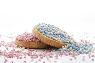 Traditional Dutch treat at the birth of a baby: beschuit met muisjes