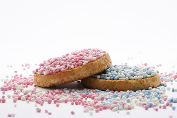 Traditional Dutch treat at the birth of a baby: beschuit met muisjes
