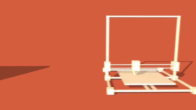 Simple Animation of Printing a plant box with a 3D Printer. Red Background.