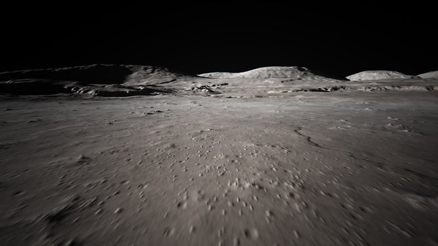 Walk through the Moon. Closeup surface animation. Lunar landing and exploring.