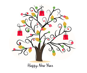 New year tree with diamonds greeting card vector background