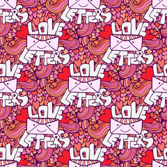 Love letter. Valentines day cute vector seamless pattern. Handwritten phrase and many doodle hearts