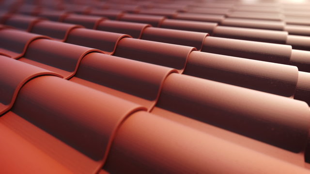 Endless animation of the red ceramic roof tiles. Exterior. Closeup. Loopable. HD