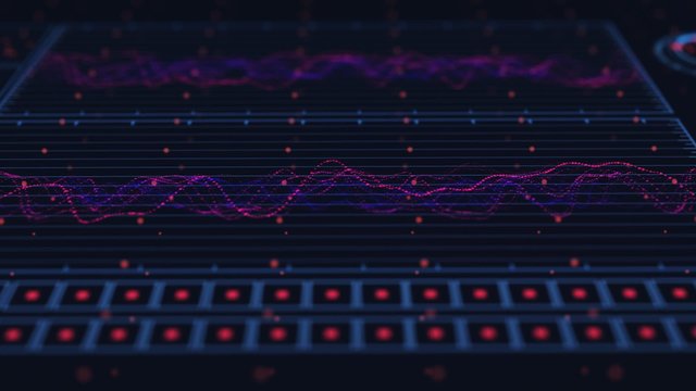 Advanced futuristic graphic interface. Displays abstract diagrams and charts.