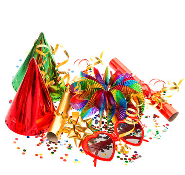Party decoration garlands, serpentine, cracker, confetti