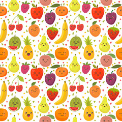 Seamless pattern with happy fruits. Cute background for your des