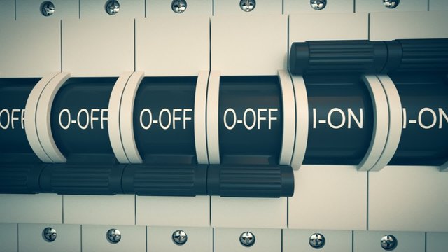 Trip Switch Fuse box. Switches turned off. Electricity Power Fuse Circuit