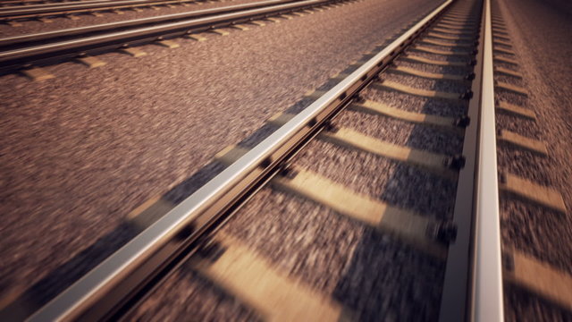 Endless animation of the locomotive front view moving on the railroad track. HD