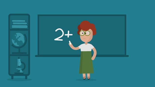 Funny cartoon animation with the female mathematics teacher in the school.