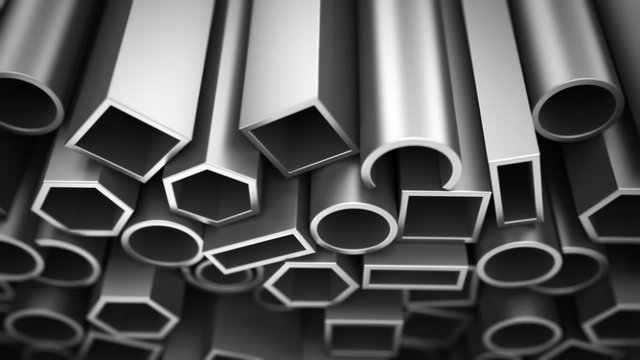 Animation of different sections of aluminum profiles. Front view. Loopable. HD