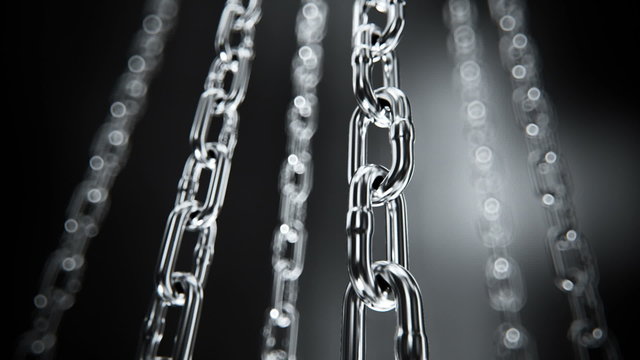 Endless closeup animation of spinning around chrome chains. Loopable. HD