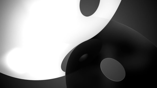 Rotating around black and white sheets forming the Yin-yang symbol. Loopable. HD