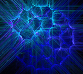 Abstract black background with blue, turquoise rays of snowflake