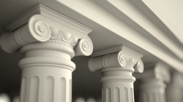 Focused view of classical Greek columns stacked in the array. Loopable. HD