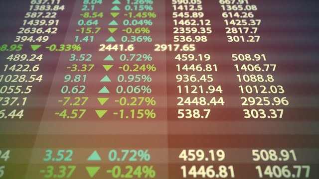 Stock market board. Display and monitors growth and loss of the shares.