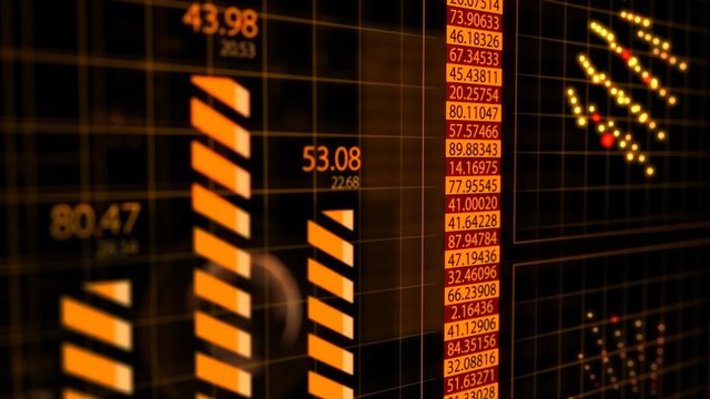 Advanced futuristic graphic interface. Displays abstract diagrams and charts.