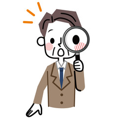 虫眼鏡　ビジネスマン　中高年