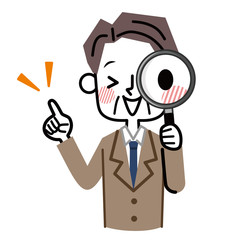 虫眼鏡　ビジネスマン　中高年