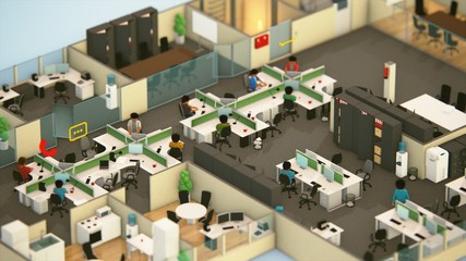 Timelapse in the contemporary corporate open room and employees working in it. - Powered by Adobe