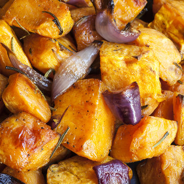Roasted Sweet Potatoes with Red Onions and Rosemary