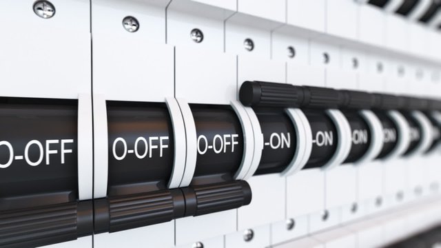 Trip Switch Fuse box. Switches turned off. Electricity Power Fuse Circuit