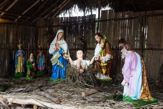 Christmas decorative creche with Holy family and the wise men