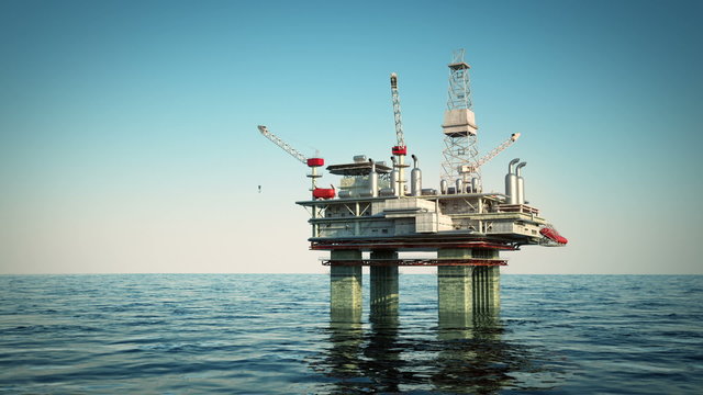 A landscape footage of the oil rig platform on the sea. Closeup animation. HD