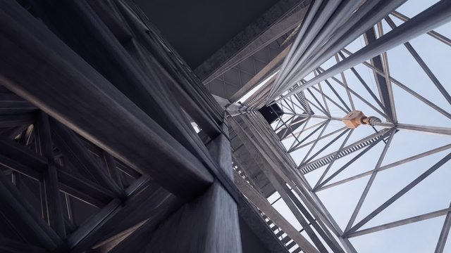 A big drill rig on the oil field. A rig is used in the petrochemical industry.