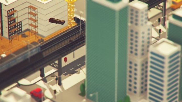 Low poly animation. View of the city with the electrical charging station.
