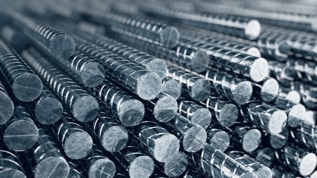 Background CG animation of steel reinforcing rods. Building working construction