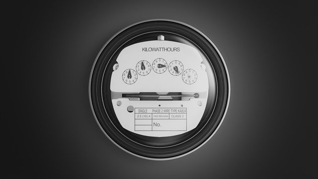 Analog electricity meter showing household consumption in kilowatt hours.