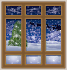 Frosted window and Santa Claus, winter background, vector illustration