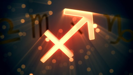 Animation of rotating Sagittarius zodiac sign. Inspiring shining. Loopable. HD