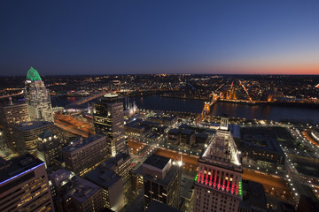 This is an aerial view of the city of Cincinnati, Ohio