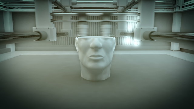 Time-lapse animation of working 3D printer. Example of printing a human head. HD