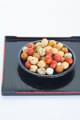 mame kichi japanese sweets beans with colored sugar coat..