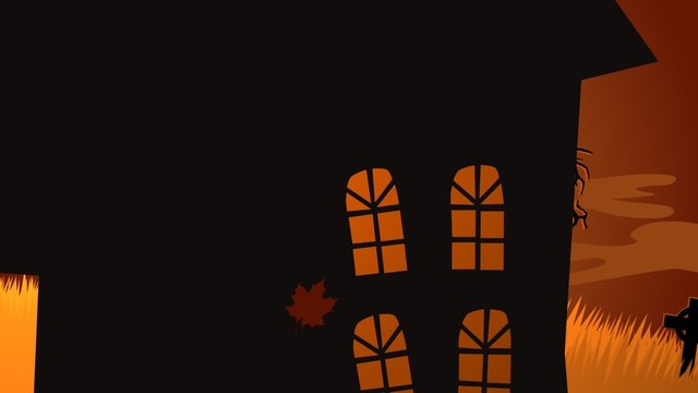 Silhouette of the Halloween haunted mansion surrounded by mystery forest.