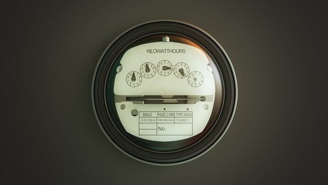 Analog electricity meter showing household consumption in kilowatt hours.