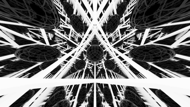 The white and black geometry recursion effect in endless loop animation. HD