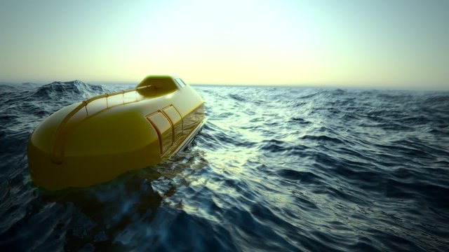 Animation of lifeboats sailing in the oceanic or marine infinite landscape.