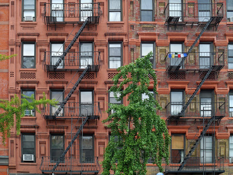 Manhattan Upper East Side Apartment Building With Steel Fire Escape Ladders