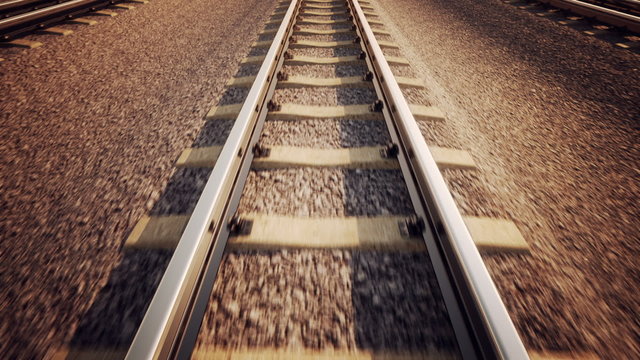 Endless animation of the locomotive front view moving on the railroad track. HD