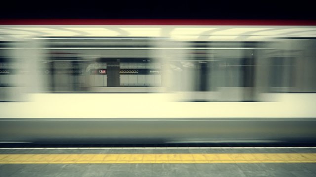 Empty Subway Train Arriving to platform in Underground Station. Transportation