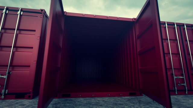 Animation of opening one of the red cargo container and going inside. HD